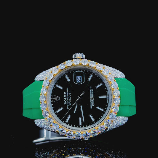 two tone vvs moissanite rolex green rubber band with green face