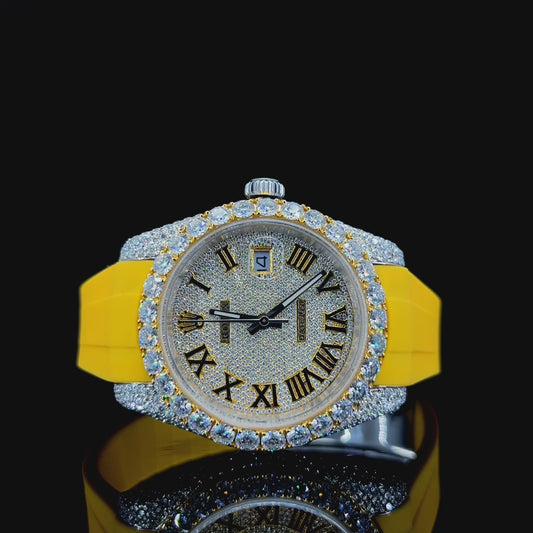 two tone vvs moissanite rolex yellow rubber band