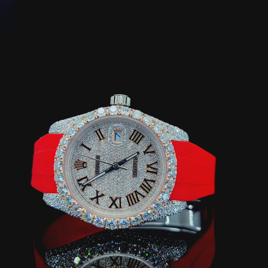 two tone vvs moissanite rolex red rubber band