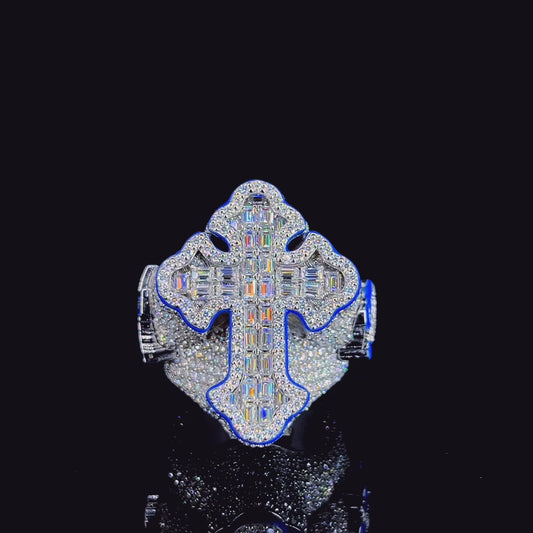 vvs moissanite cross ring blue outline